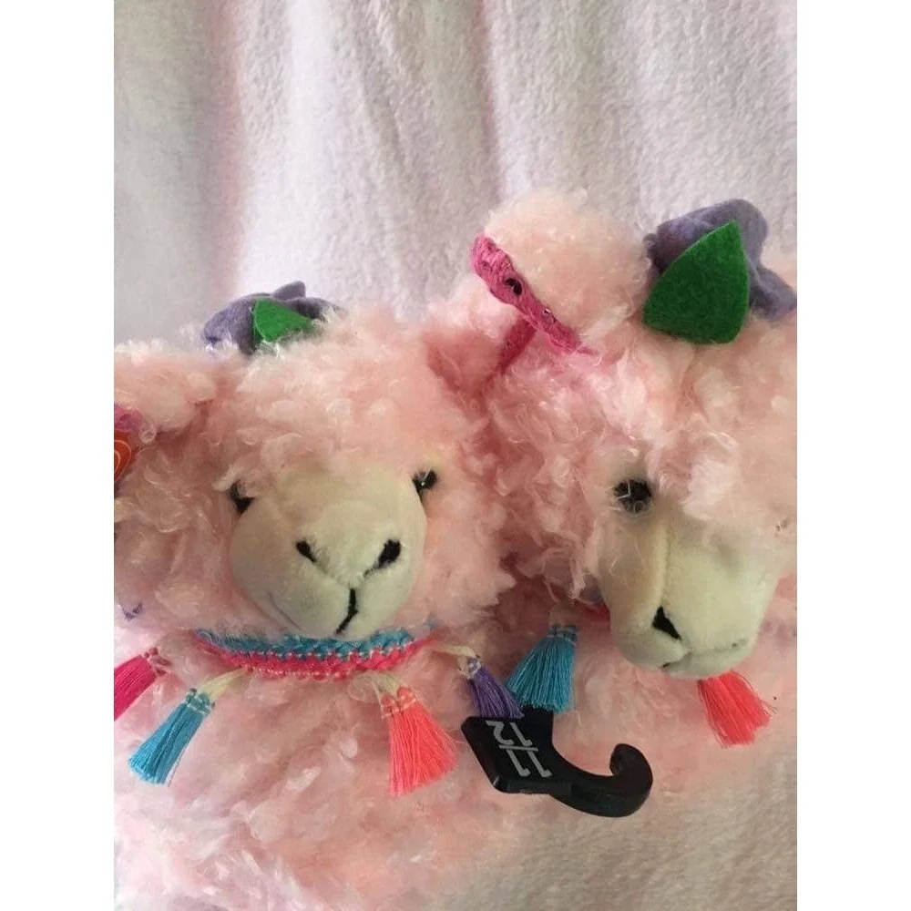 Wonder Nation Llama Slippers Kids‎ 13-1 Pink NEW Fuzzy Tassel Sequin Alpaca Shoe